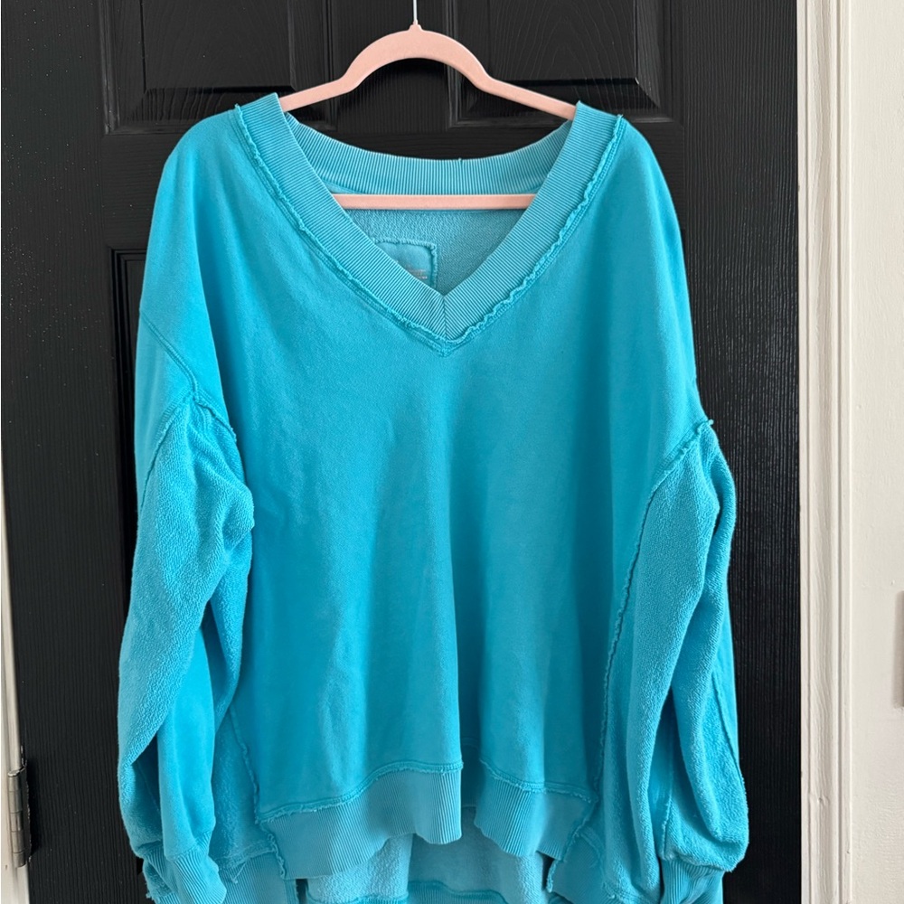 Aerie Blue V-Neck Sweater with Billowy Sleeves